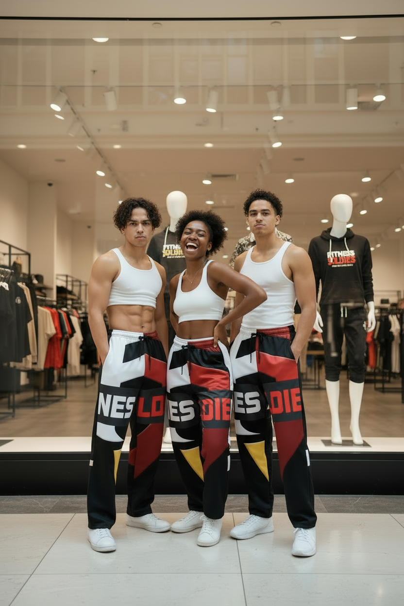 Three models mean mug store window